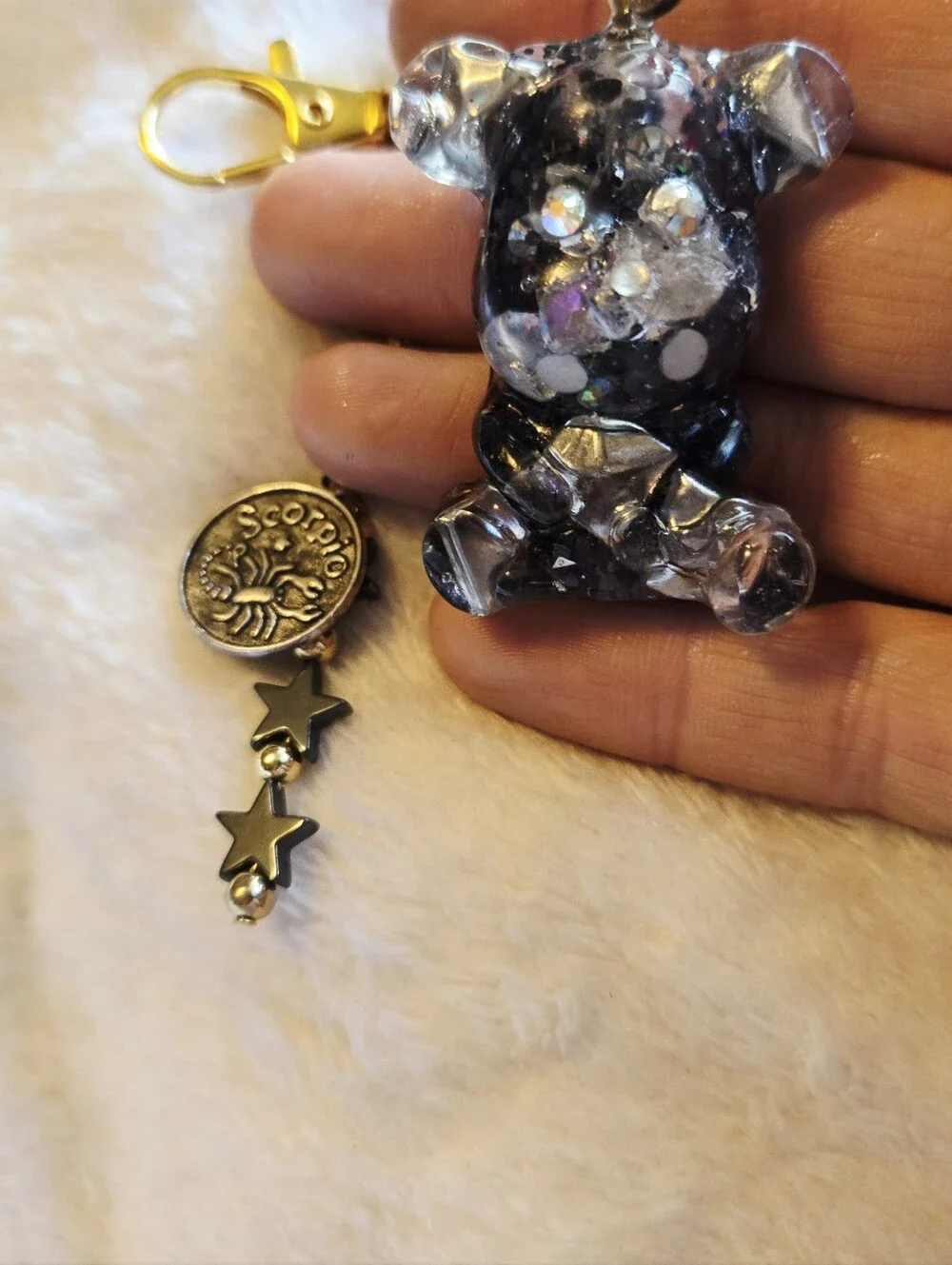 Handmade Black Glitter Bear Accessory Keychain Zodiac Scorpio